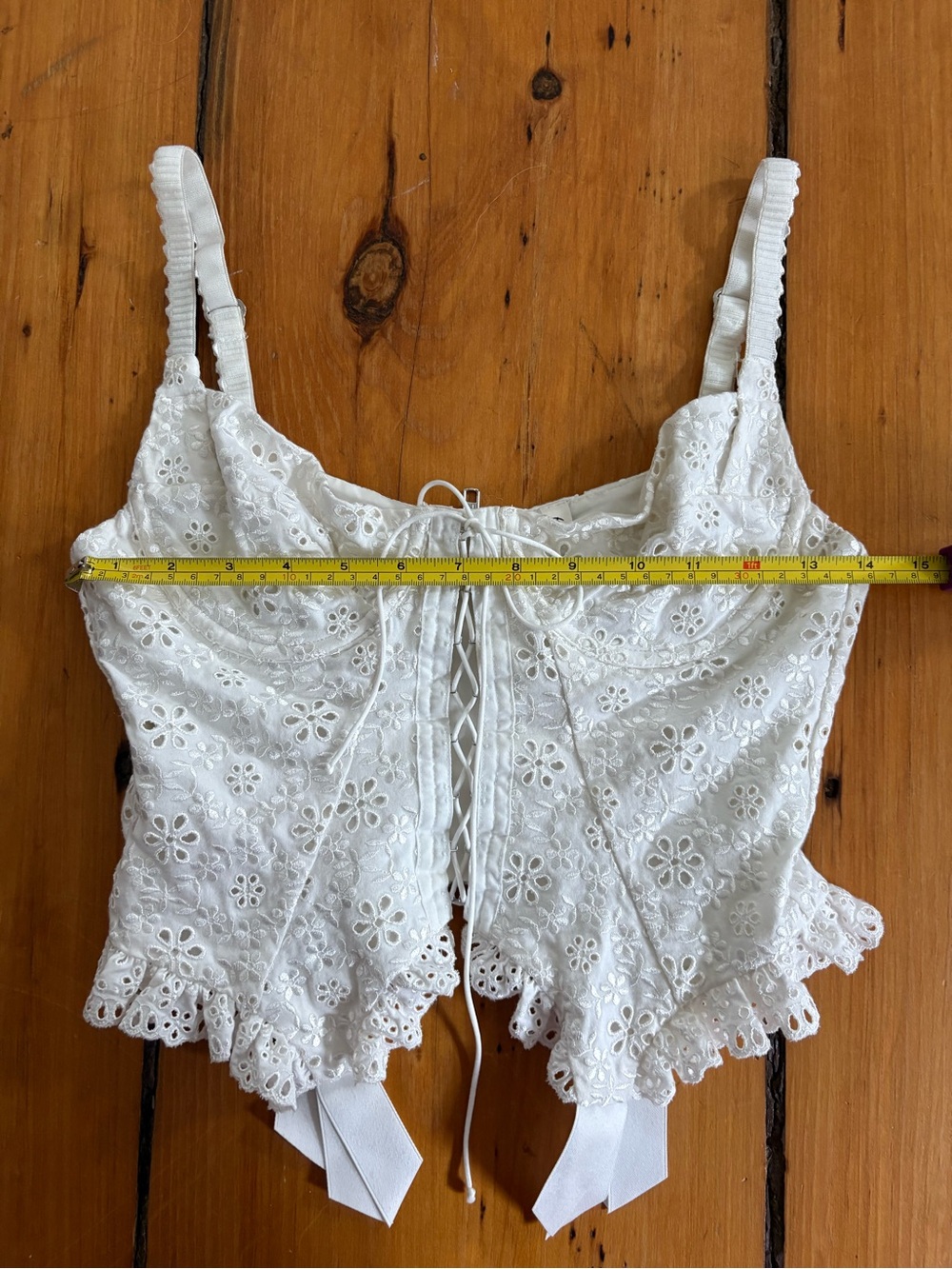 For Love & Lemons Sophie Eyelet Bustier Lace Front Top in White, Size Small (S) - Picture 10 of 15